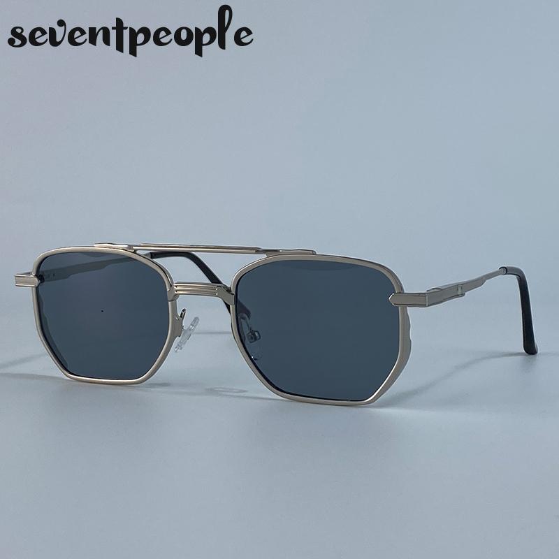 Steampunk Square Vintage Sunglasses Men Luxury Brand Trendy Metal Double Beam Sun Glasses Classic Driving Shades For Male