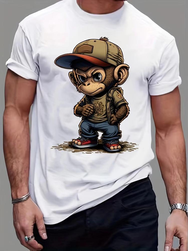 

Men s Summer 100% Pure Cotton Fashionable Sports Casual Loose Cartoon Monkey Pattern Printed Round Neck Short Sleeved T-shirt 5XL