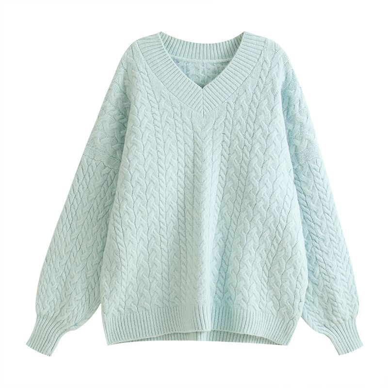 

Осінь-зима Жіночий светр Harajuku Милий оверсайз в’язаний пуловер Корейський светр з V-подібним вирізом з довгим рукавом, охайний однотонний вільний джемпер L