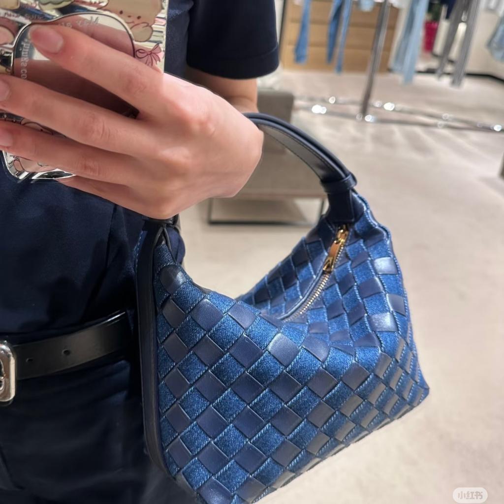 Denim Woven Knotted Buckle Cowhide Rhombus Shoulder Handbag Versatile King