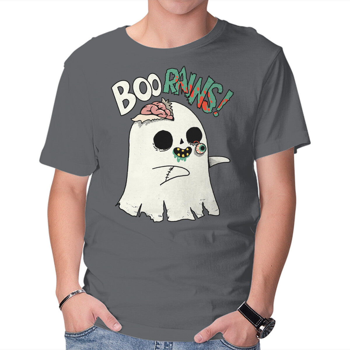 Unisex Crew Neck T-Shirt Boo-rains Graphic Short Sleeve Casual Tee S