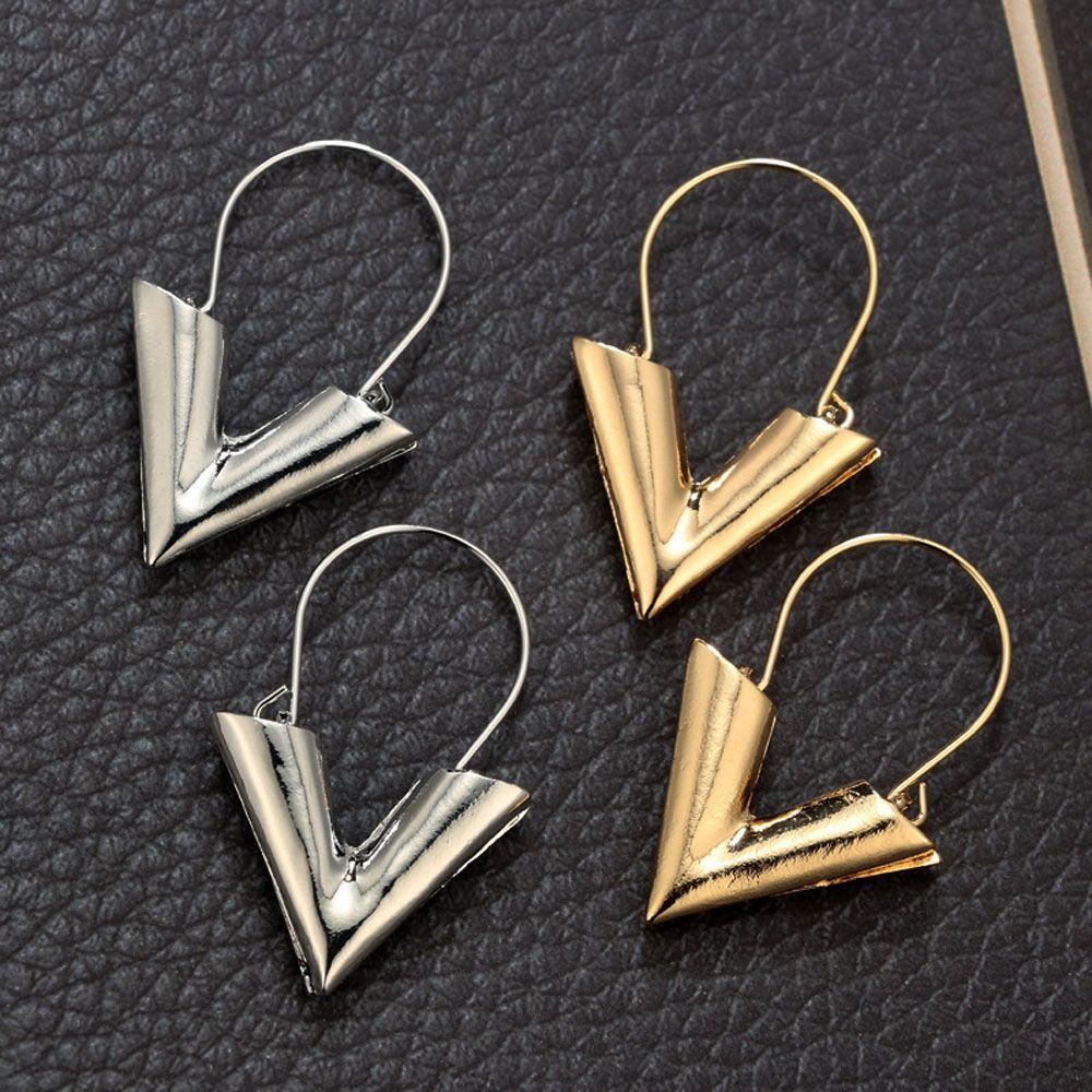 Simple Gold Silver Color Letter V Gift For Women Drop Earrings Dangle Earring Hoop Earrings Jewelry