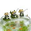 Resin Fishing Panda Outdoor Statues Bamboo Hat Adorable Animal Bonsai Pond Aquarium Tabletop Home Room Bedroom Decor Gift