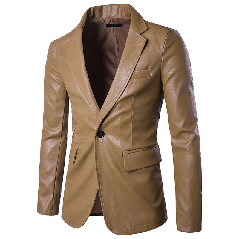 2019 Men's European & American Slim Fit PU Leather Suit X307