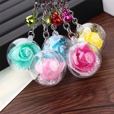 1 Stück Rose Blume Schlüsselanhänger Blumen Schlüsselanhänger Glocke Schlüsselanhänger Schlüsselring Seidenanhänger Kristallkugel Schlüsselanhänger