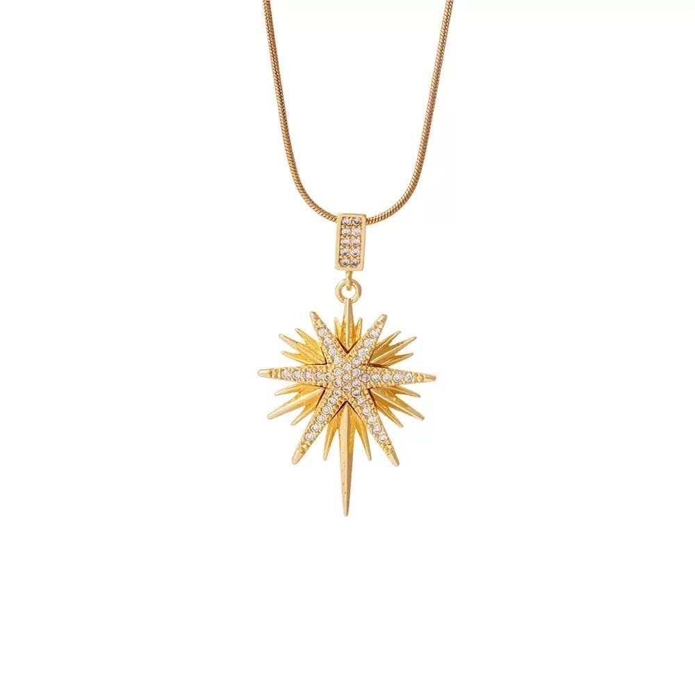 Titanium Steel Star Shape Necklace With Embedded Crystals For Trendy Adults
