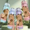 1PC Capybara Animal Relax Flower Print 750ml Color Plastic Sports Water Bottle Leakproof Flip Straw Lid Suitable for Sports Office Home Use