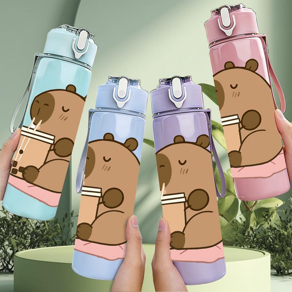 1PC Capybara Animal Relax Flower Print 750ml Color Plastic Sports Water Bottle Leakproof Flip Straw Lid Suitable for Sports Office Home Use