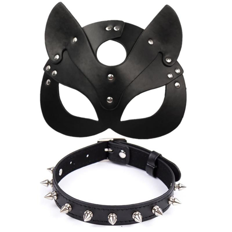 Porn Fetish Head Mask Whip BDSM Bondage Restraints PU Leather Cat Halloween Mask Roleplay Sex Toy For Men Women Cosplay