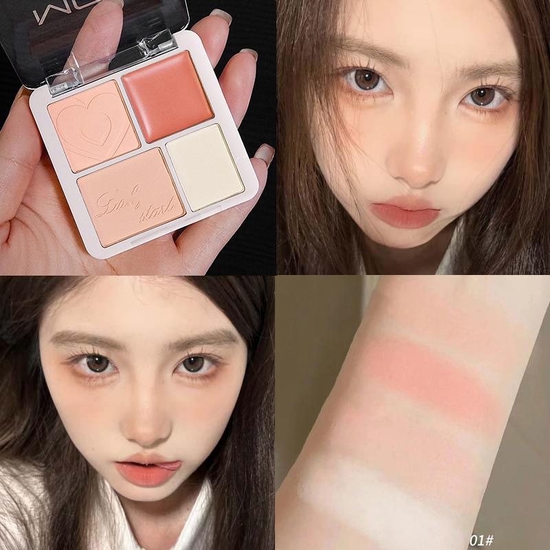 4 Farben Rosa Pfirsich Rouge Puder Creme Palette Highlighter Matt Expandierende Farbe Aufhellendes Gesichts Rouge Make-up Wangenfarbe