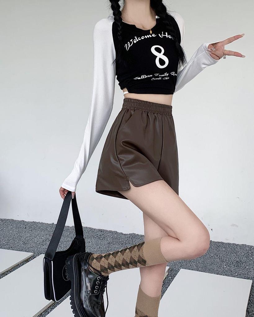 Women's Plus Size High Waist A-Line PU Leather Shorts - Autumn/Winter 2024 Collection