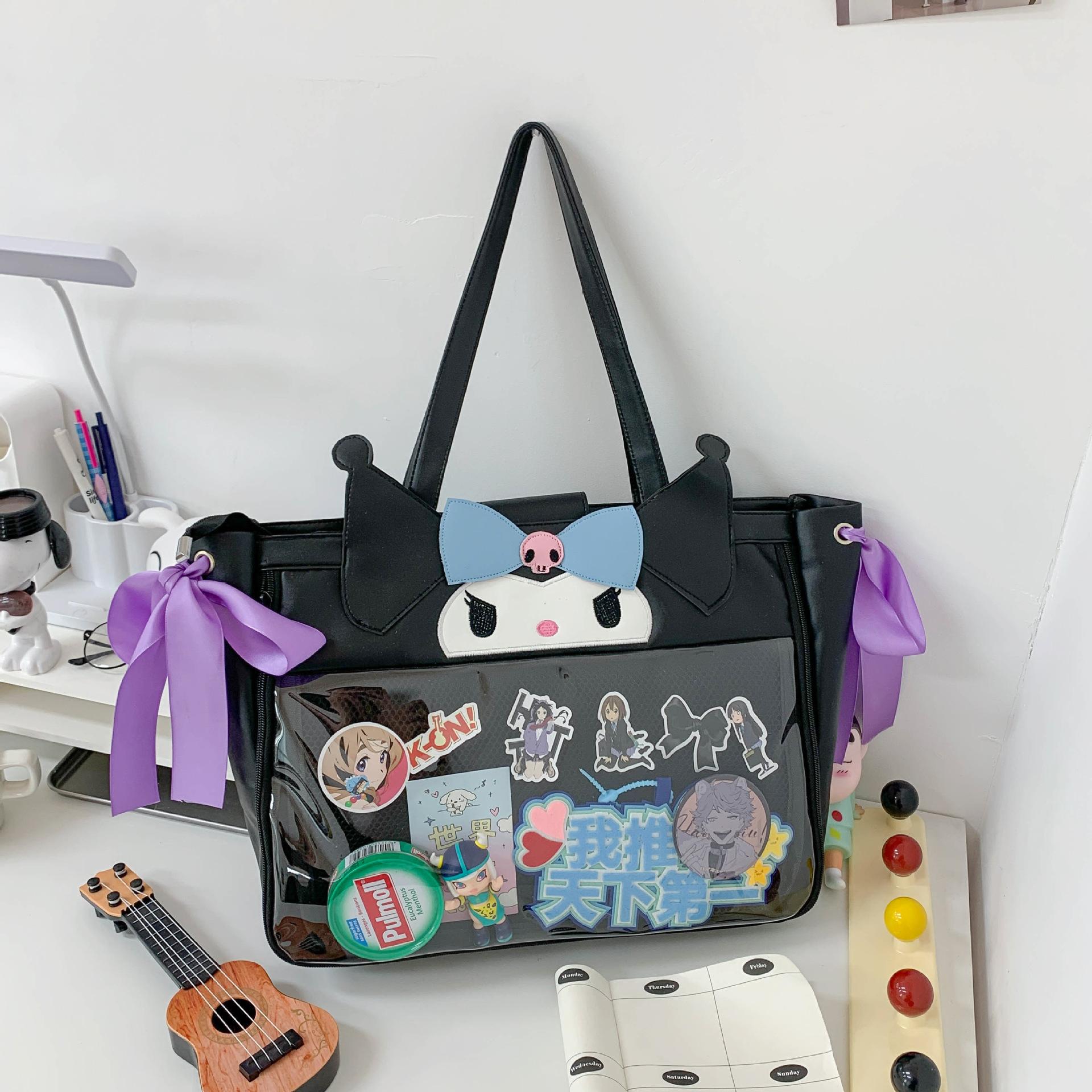 

Сумка большой вместимости милая повседневная сумка-тоут для поездок на работу девичье сердечко плечевая портативная мультяшная сумка с кроликом чёрный