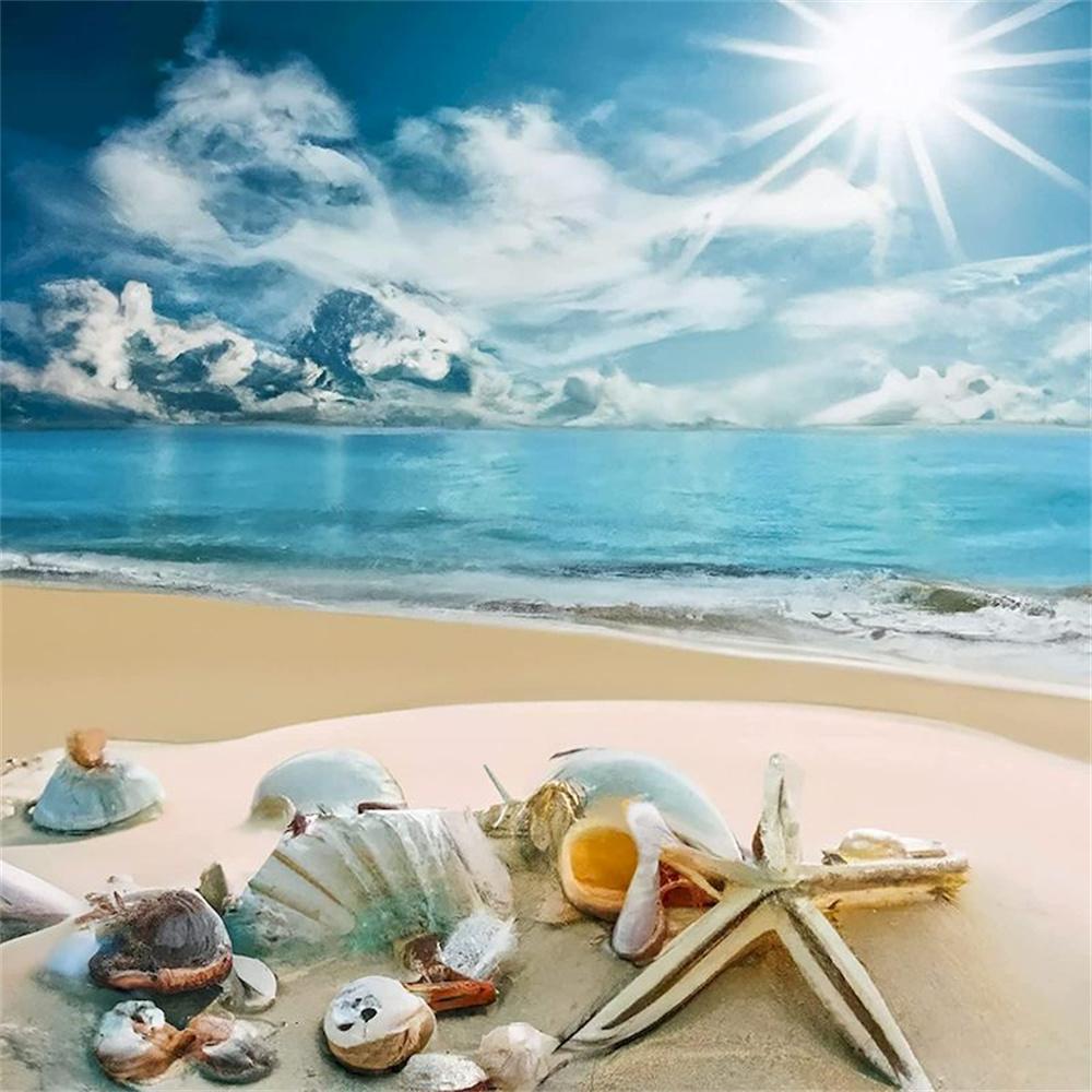 5d Diy Diamond Embroidery Seaside Full Round Diamond Painting Kits Beach Landscape Mosaic Rhinestone Puzzle Decoration