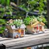 Vintage Rustikaler Harz-Blumentopf Haus für Sukkulente Pflanzen, Mini-Gartendekor im Landhausstil