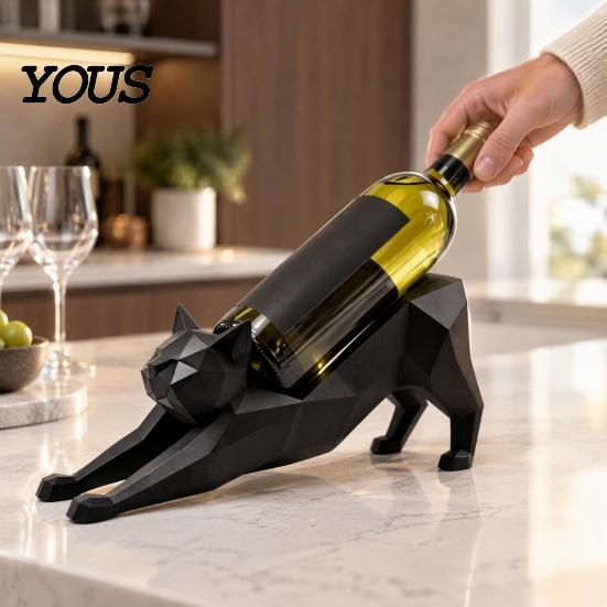 Cat Lover Decor 3D Printed Wine Bottle Holder, Minimalist Geometric Shaped Stable Support Rack for Home Bar Counter, Gift Lovers Decorative