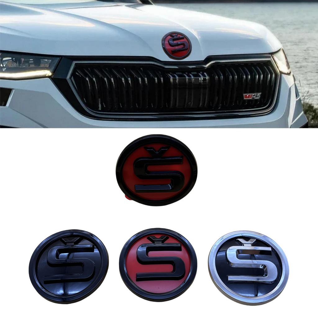 1pcs 9cm 8cm Refit S Logo Car Front Hood Rear Trunk Emblem For Fabia Octavia VRS Superb Rapid Yeti Karoq Vision Accessories