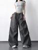 2026 Women's Gray High-Waisted Wide-Leg Parachute Pants: Slimming, Casual, Loose Fit, Straight Leg