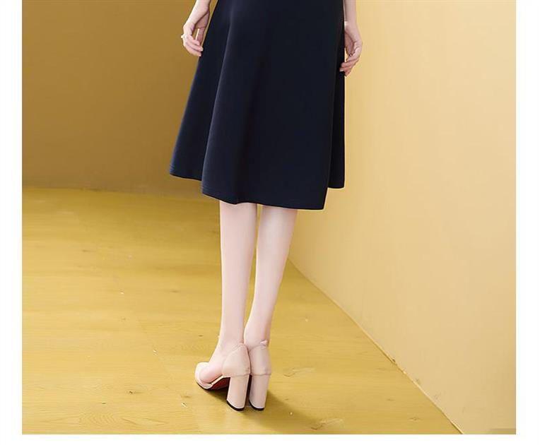 Plus Size Women's Spring/Summer Seven-Sleeve Lapel Shirt Dress - Light Mature Style, Button-Down A-Line with Patchwork Design.