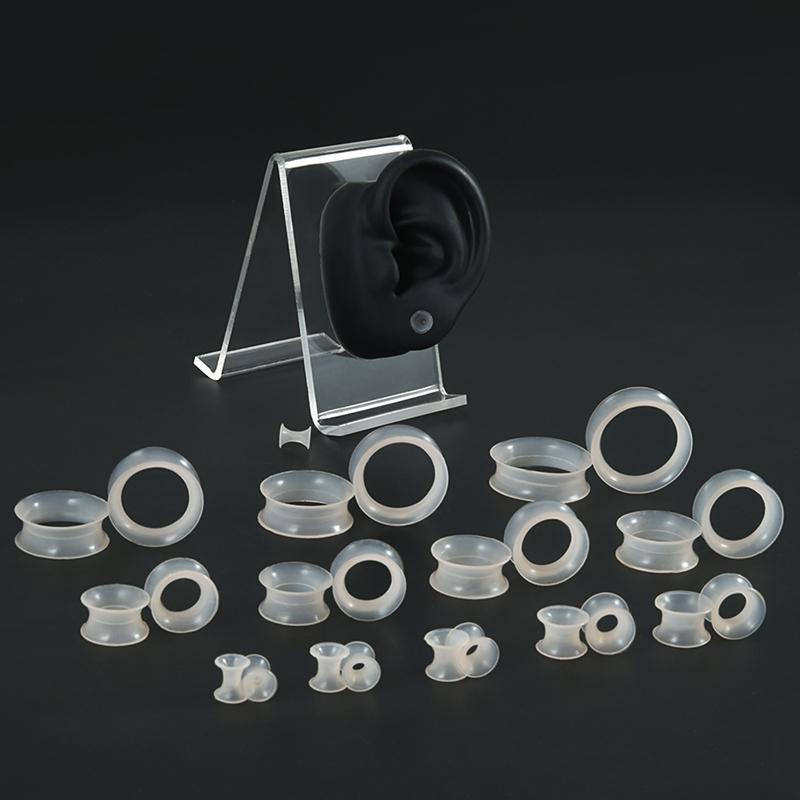 Pair Skin Thin Soft Flexible Ear Tunnels Double Flare Ear Plugs Flesh Tunnel Ear Gauge Expander Stretcher Earlets Earrings