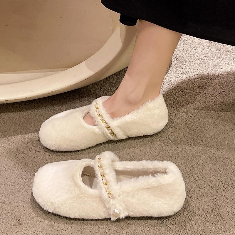 Thick-soled Mao Mao Shoes Women's New Autumn and Winter Models with Flat-soled Laden Shoes Shallow-mouth Doudou Shoes