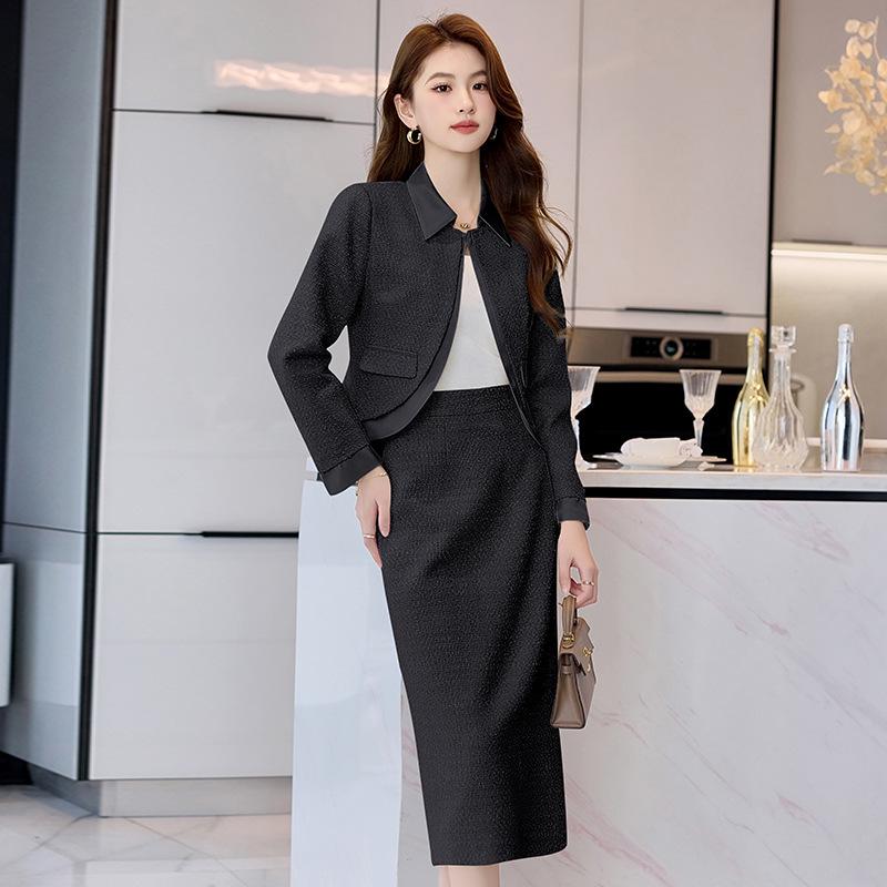 Spring 2025: Chic OL Style Two-Piece Set - Short Jacket & Midi Skirt