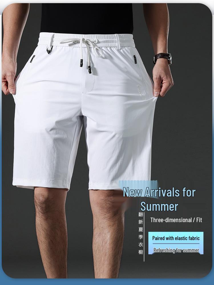 Men's Summer Set: White Short-Sleeve Sports Tee and Ice Silk Workwear Shorts, Casual & Loose Style 835