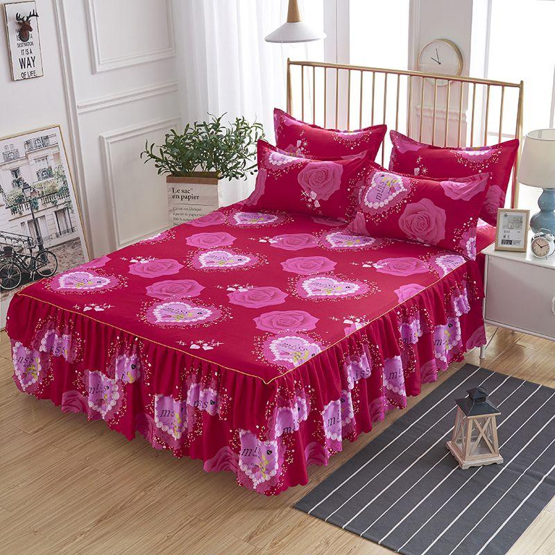 Print Soft Bed Skirt Home Bedroom Double Layers Bed Skirt Bedsheet Bed Cover Skirt Non-slip Mattress Cover Couvre Lit Bedspread
