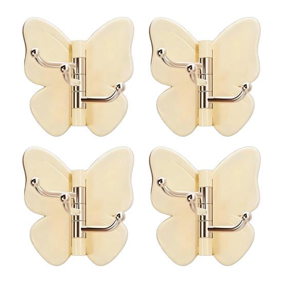 4PCS Butterfly Rotating Self Adhesive Hook, 3-Hook 270 Swivel Design, No Drill Wall Mount Storage Hooks, for Hanging Towels Keys Bags Hats