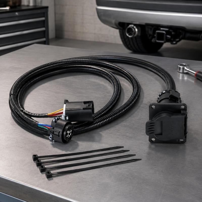 HC3Z1416A7 Trailer Light Repair Harness with 7 Way Socket, Plug In Rear Tow Wiring Assembly for 2017-2022 Pickup Trucks, 7 Foot Reach Use