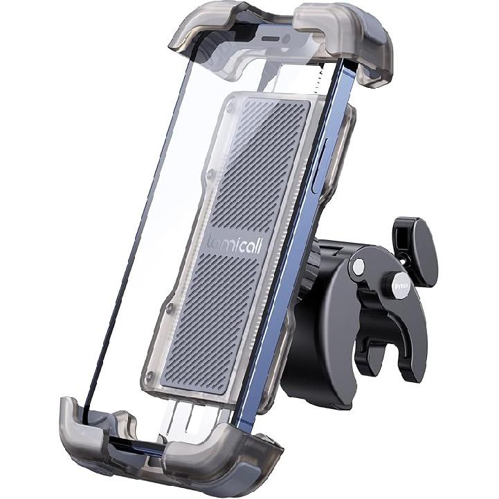 Lamicall Motorcycle Phone Mount, Bike Phone Holder - [Metal Lock] Upgrade Quick Install Handlebar Clip for Bicycle Scooter, Cell Phone Clamp for