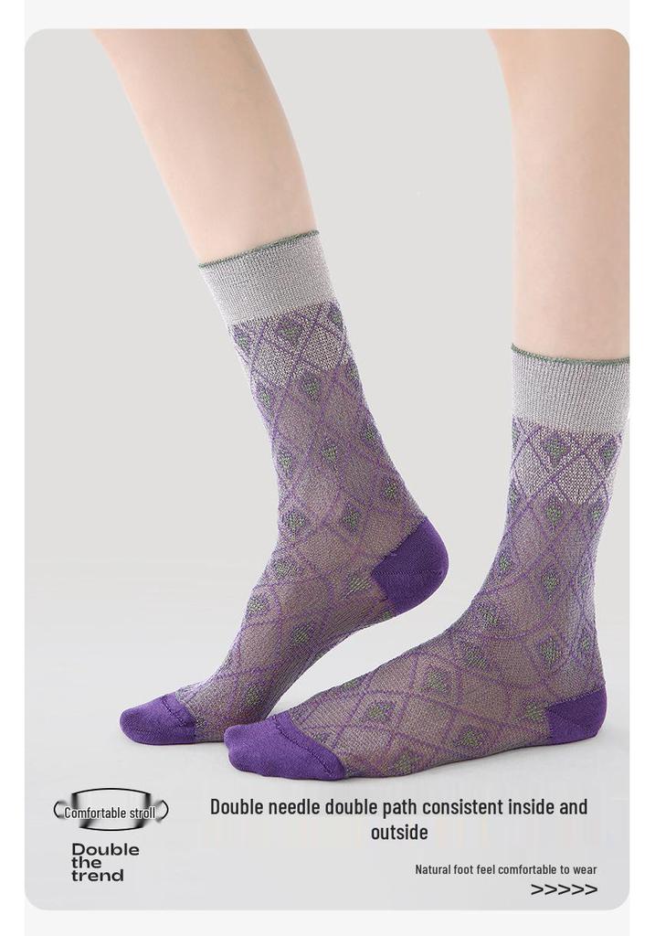 Renaissance Women's Seamless Mid-Calf Socks - Breathable, Thin, Purple, Cute Spring/Summer Socks