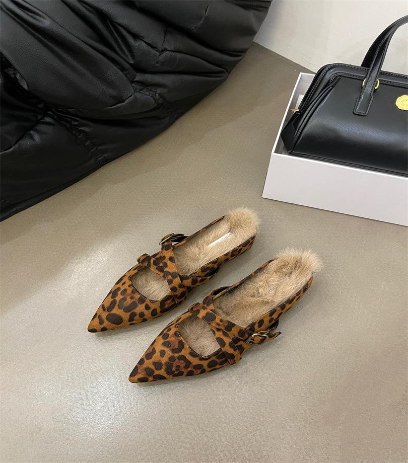 

French haute couture thick heel Mary Jane shoes women s 2025 spring new temperament heightened pointed commuting evening shoes 39 леопард друку кольору