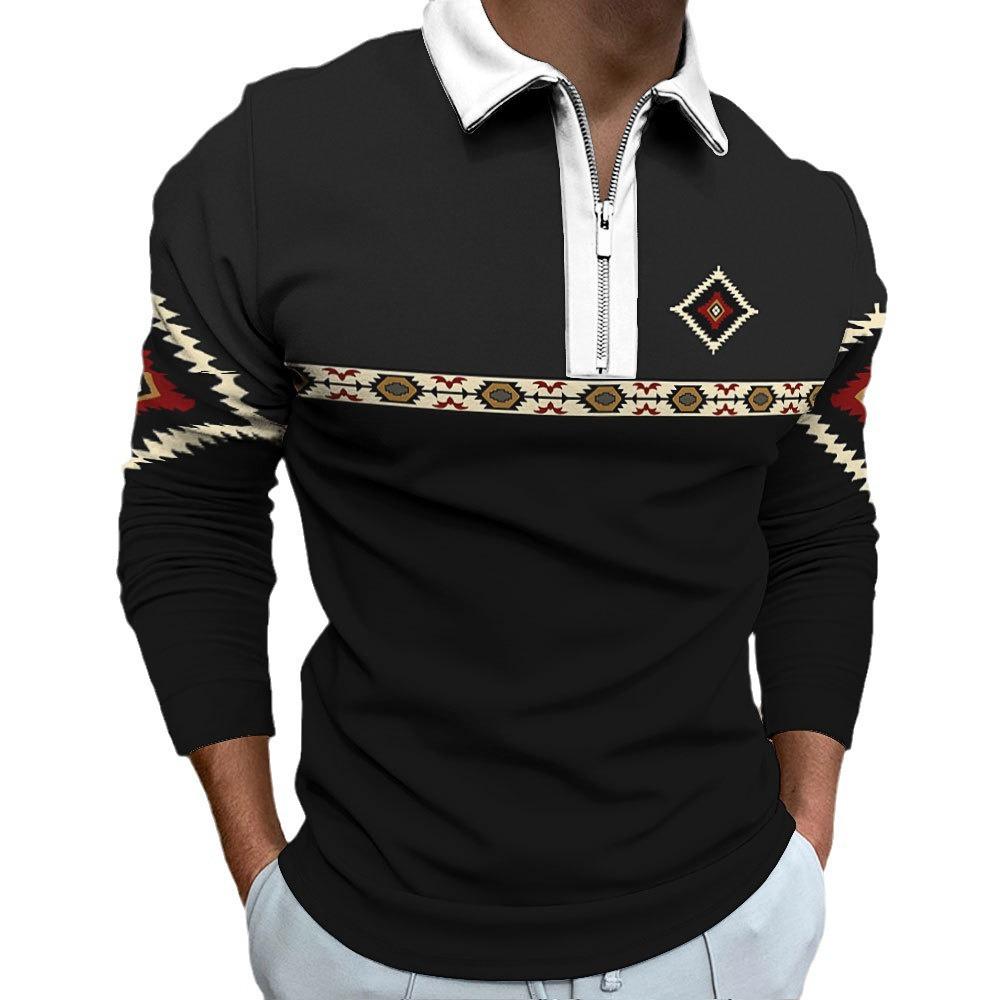 Neues Herren Sweatshirt mit Reißverschluss, lässig, slim fit, Herren Poloshirt mit Streifen und Digitaldruck, lange Ärmel