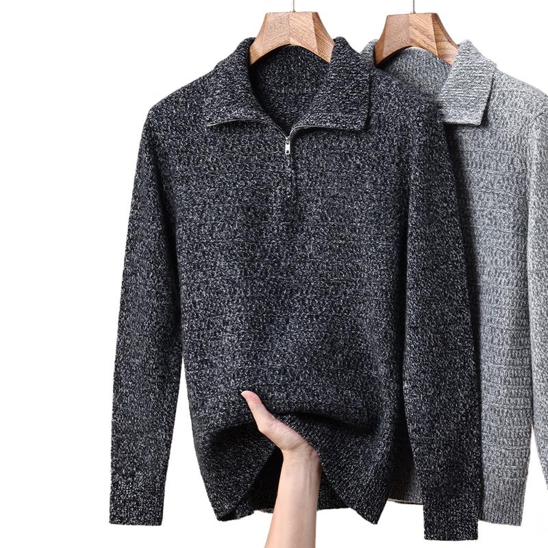 ROMON Men's Thick Warm Pure Wool Half-Zip Sweater