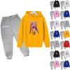 Winter Boy And Girls Color Long Sleeved Hooded Sweatshirt Two Piece Set Of Top And Pants