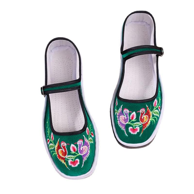 Wedding red shoes big red corduroy embroidery handmade online buckle belt women's shoes for relatives and friends to compensate for marriage shoes