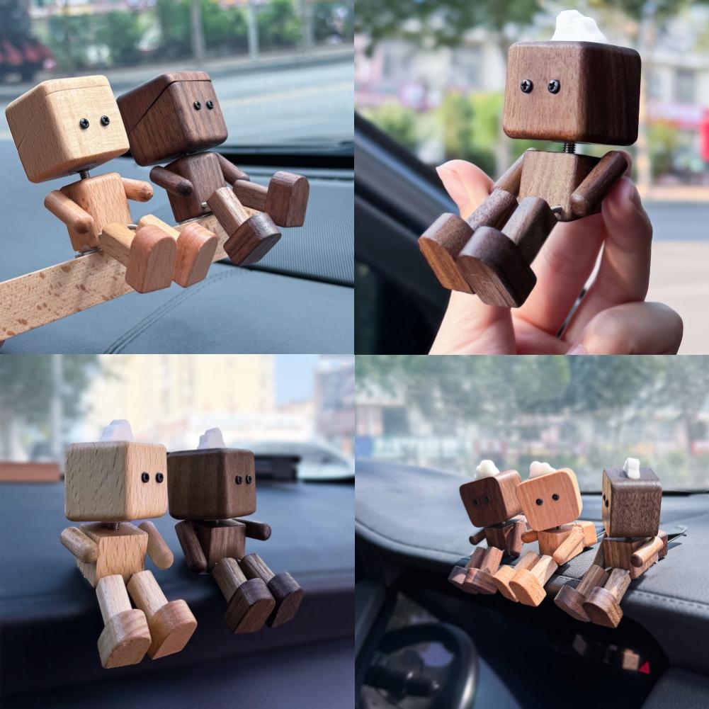 Handmade Shaking Feet Doll Wear Resist Cute Car Wood Ornaments with Clips Funny Wood Desktop Decor for Car Dashboard Decorations