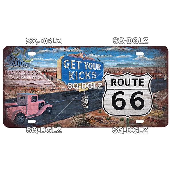 ROUTE 66 Metal Sign Tin Sign Licenses Plate Garage Decor Plaque Vintage Man Cave Bar Pub Club Home Wall Decor Garage Poster