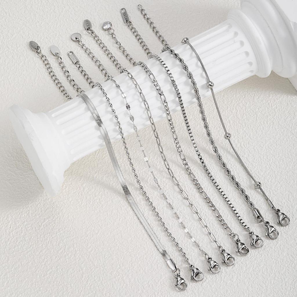 Women Chain Bracelet Silver Color, Stainless Steel Link Stackable Bracelets, Layered Fashion Accessories Gifts