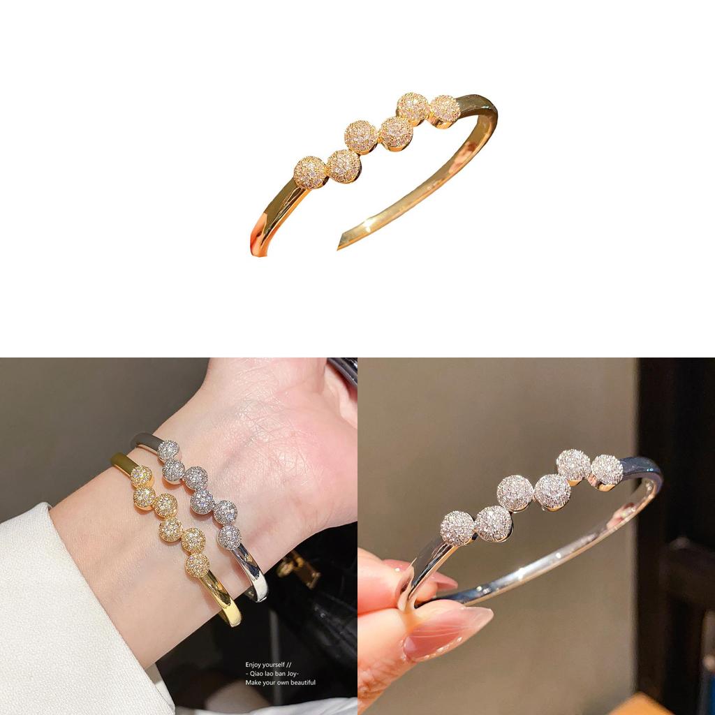 Minimalist Zircon Round Cuff Bracelet For Women Copper Jewelry Gift