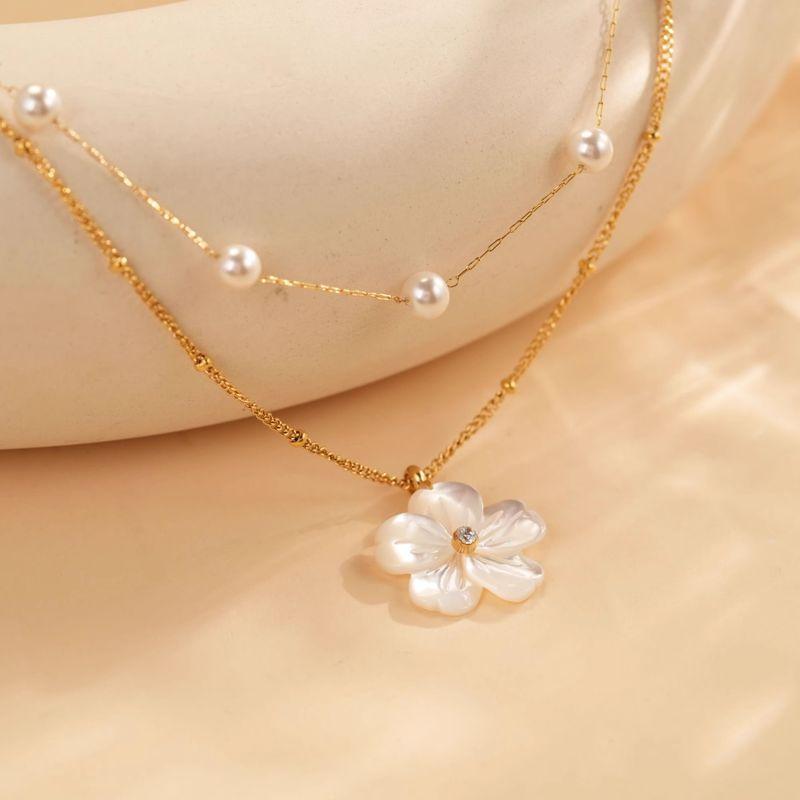 

Tang Pei TP Jewelry Imitation Pearl Necklace White Little Flower Accessories Women 2025 Spring New Versatile Double Layer Twin Flower Necklace