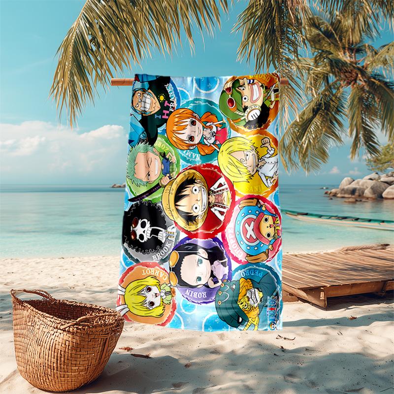 Classic Japanese element cartoon ONE PIECE Monkey D. Luffy beach towel outdoor camping vacation swimming beach towel outdoor absorbent bath towel Y6