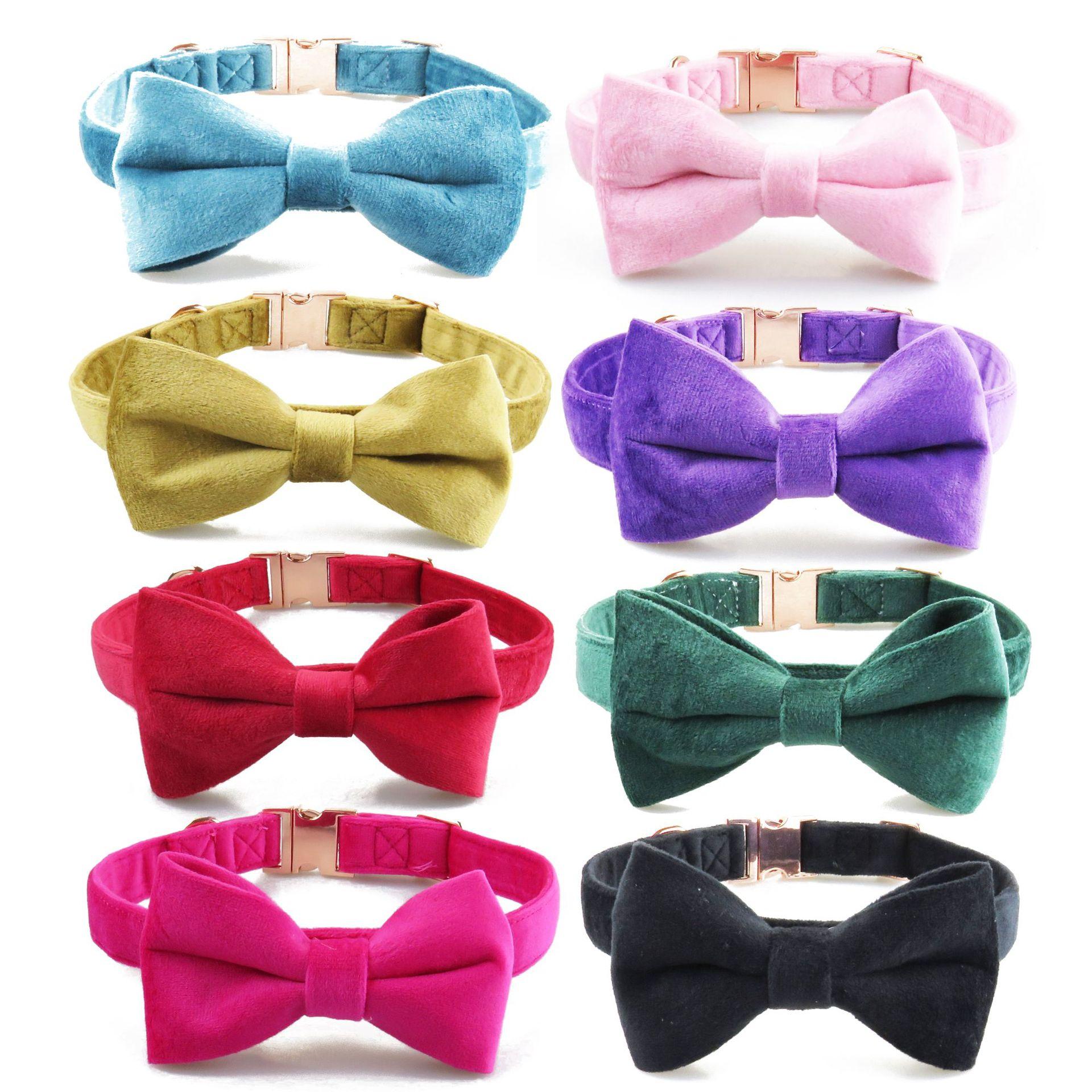 

Новый бархатный ошейник для домашних животных + ошейник для собак с бантом + цельнометаллическая пряжка розового золота + хит продаж