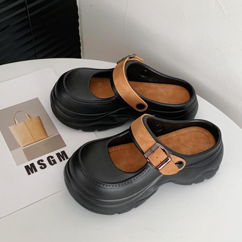 

2025 Клоги смешанных цветов, сандалии на массивной подошве, женские, на толстой подошве, с ремешком на пряжке, садовая обувь, женские, из ЭВА, пляжные, платформа, шлепанцы 36-37 чёрный