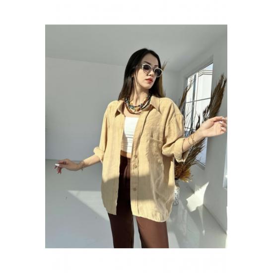 Cămașă de damă cu buzunar supradimensionat, cu umăr în jos