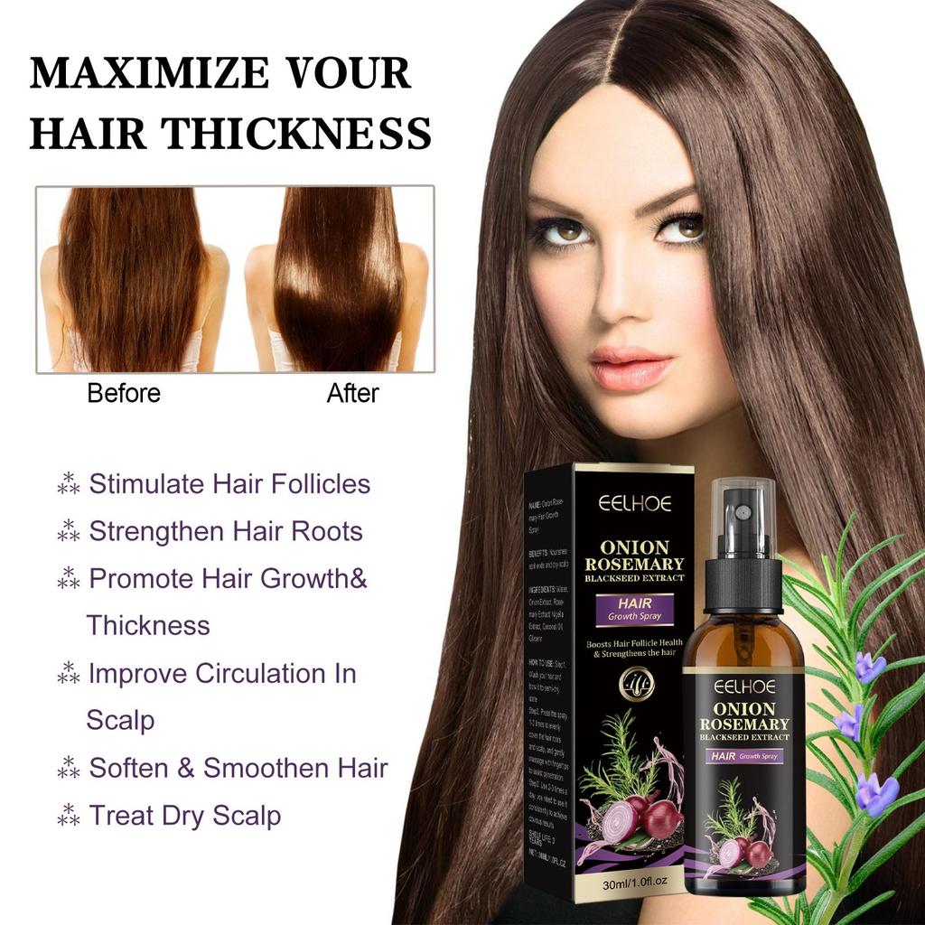 EELHOE Spray capillaire oignon romarin Hydratation profonde Cuir chevelu Lisse & Brillant Spray revitalisant pour cheveux