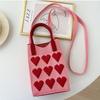 Koreanische Mode Herz Gestrickte Mini Quadratische Handtasche für Damen Kleine Handy Umhängetaschen Mädchen Niedliche Outdoor Crossbody Taschen