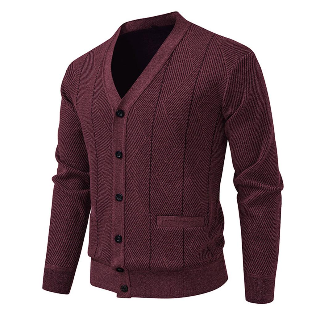 Men's Solid Color Textured Casual Plus Velvet Casual Sports Slim Sweater Needle Cardigan Jacket