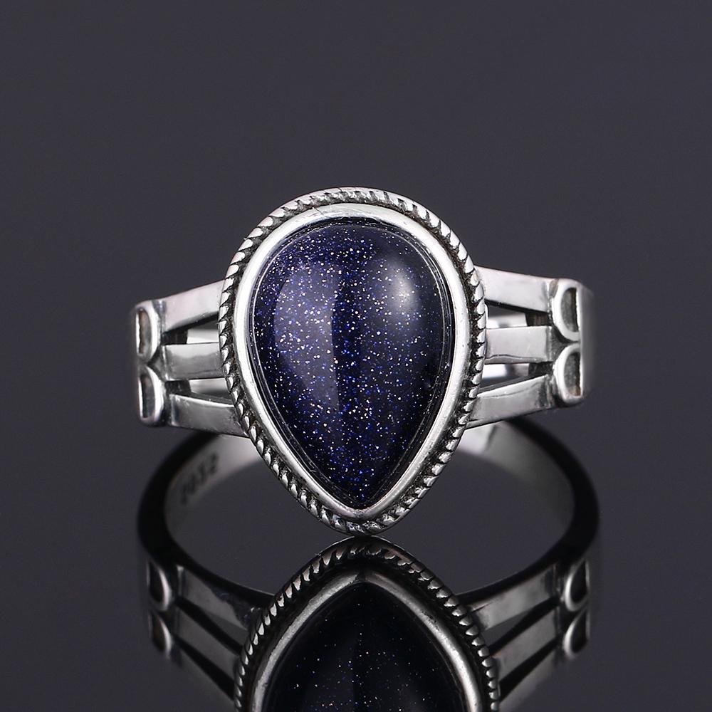 S925 Silver Ring for Women Oval Round Dropwater Natural Blue Sandstone Ring Gift Sun Shaped Retro Luxury Fine Jewelry
