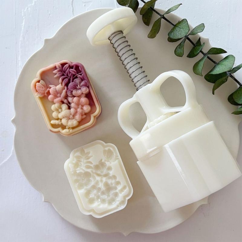 Cookie Stamps Pomegranate Flower Mooncake Mold Hand-Pressure Moon Cake Makers DIY Pastry Tool for MidAutumn Festival